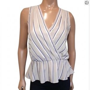 BANANA REPUBLIC Striped Wrap Peplum Top Sleeveless Pleated Silky Blouse
